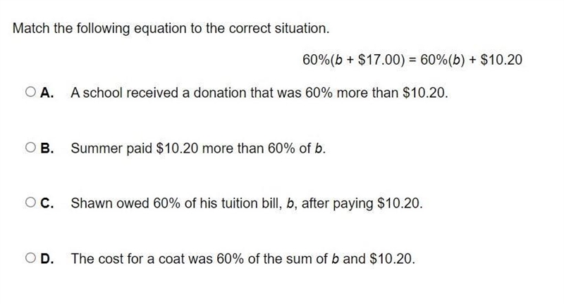 Match the following equation to the correct situation.-example-1