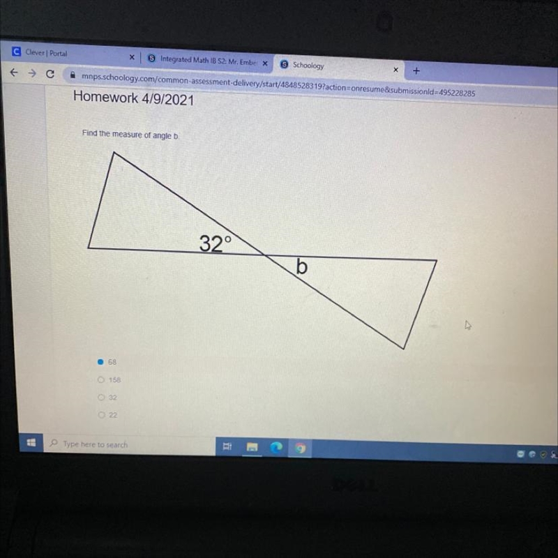 Find the measure of angle b 32 please help:)?-example-1