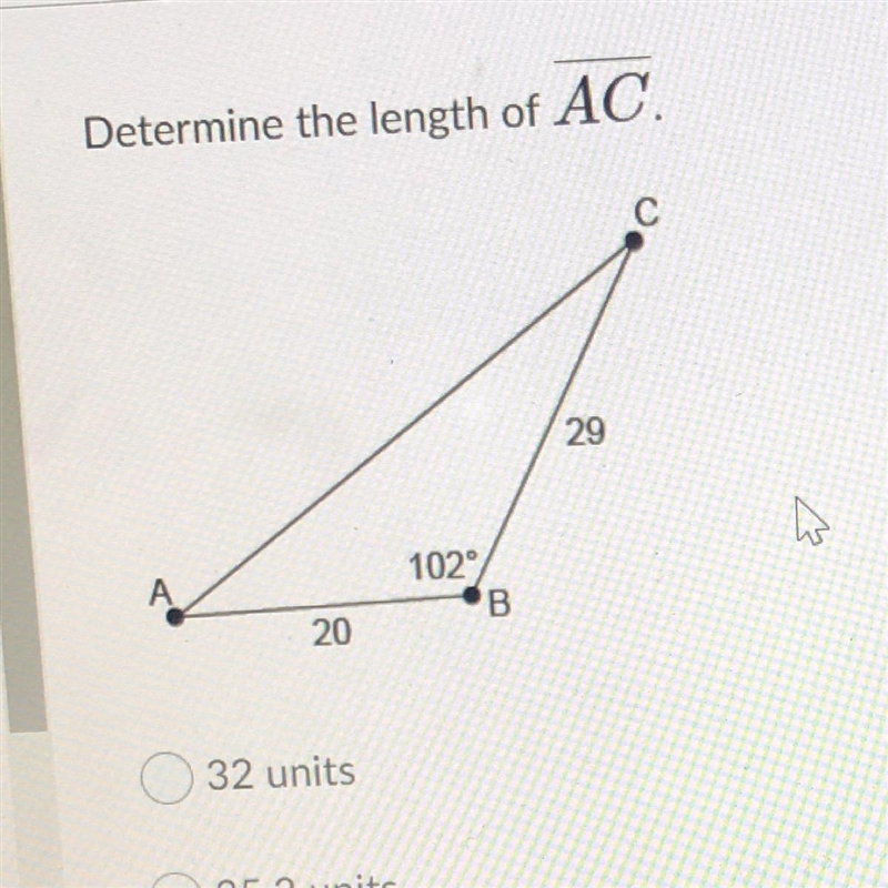 Determine the length of AC. 32 units 35.2 units 38.5 units 10.3 units-example-1