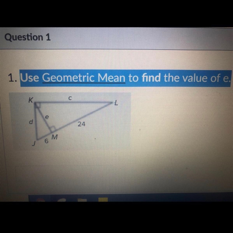 Use the geometric mean to find the value of e-example-1