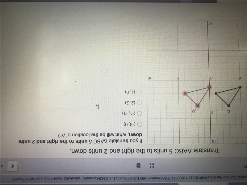 If you translate ABC 5 units to the right and 2 units down, what will be the location-example-1