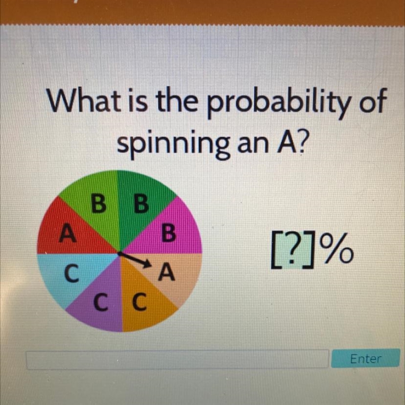 What is the probability of spinning an A in %-example-1