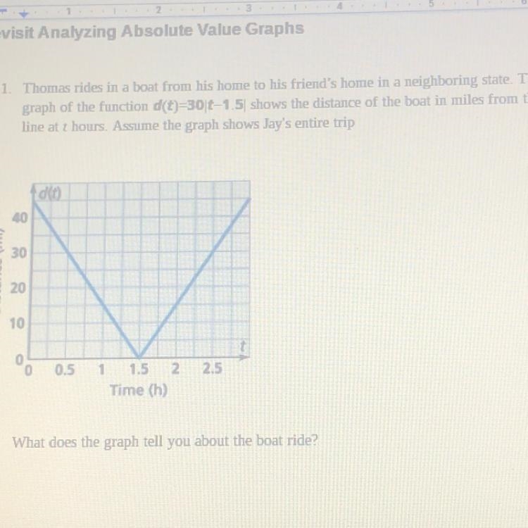 A. What does the graph tell you about the boat ride? b. For the graph find the domain-example-1