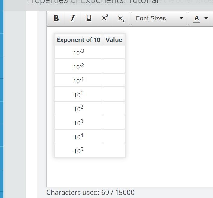 Need fast!!! Fill in the table with the corresponding value of each of the powers-example-1