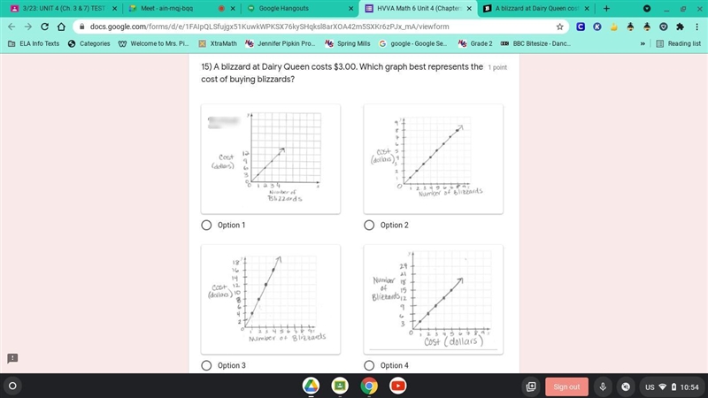 A blizzard at Dairy Queen costs $3.00. Which graph best represents the cost of buying-example-1