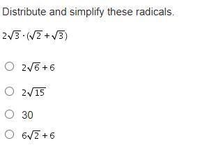 Distribute and simplify these radicals.-example-1