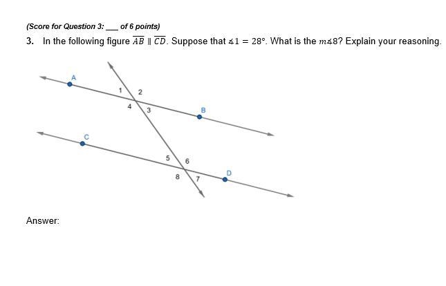 50 POINTS PLEASE ANSWE!! In the following figure (AB) ∥(CD) . Suppose that ∡1=28°. What-example-1