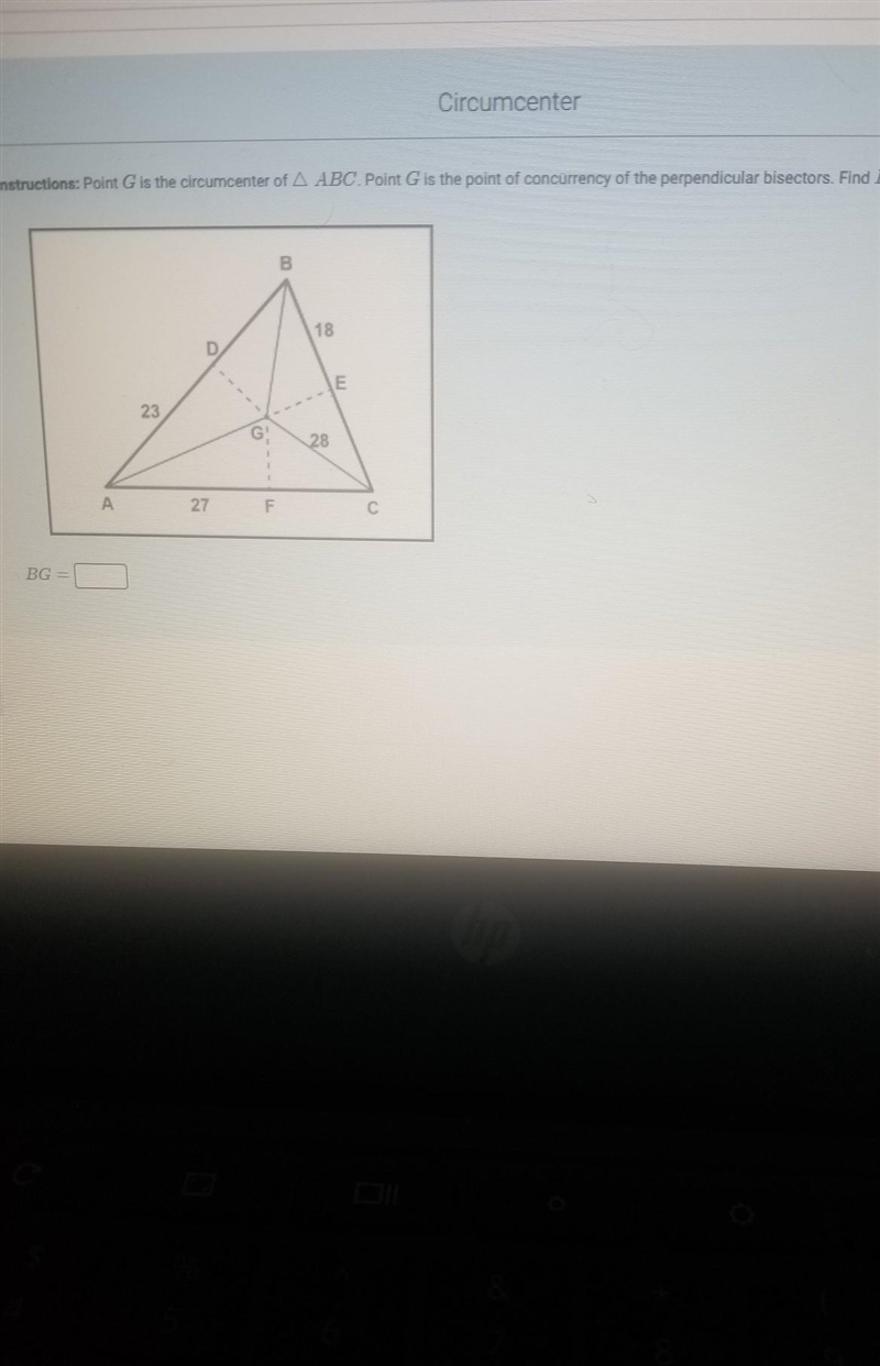 Point G is the circumcenter of ABC . Point G is the point of concurrency of the perpendicular-example-1