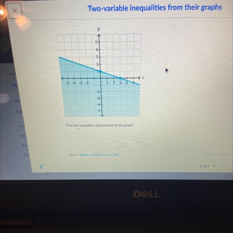 Find the inequality represented by the graph.-example-1