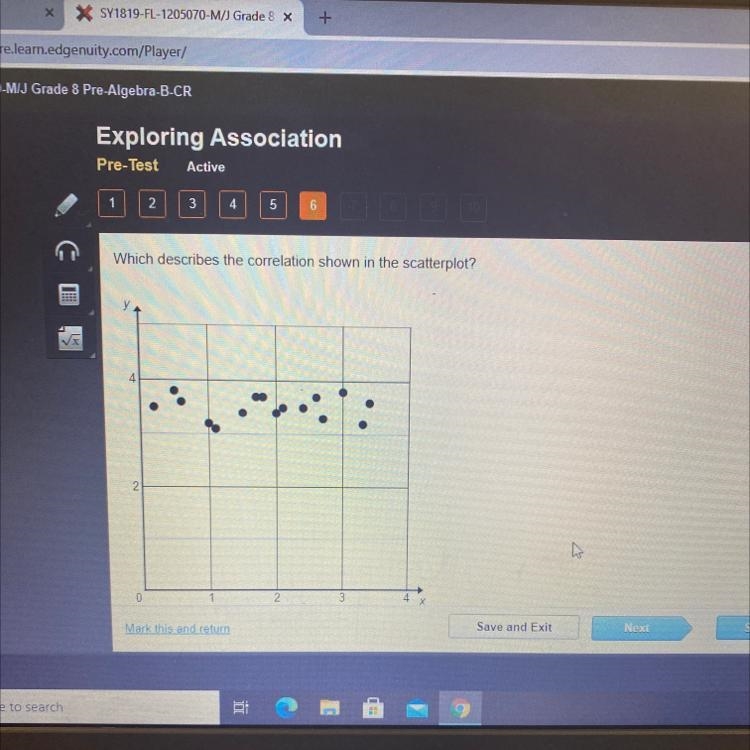 HURRY !!!!!! Which describes the correlation shown in the scatterplot?-example-1