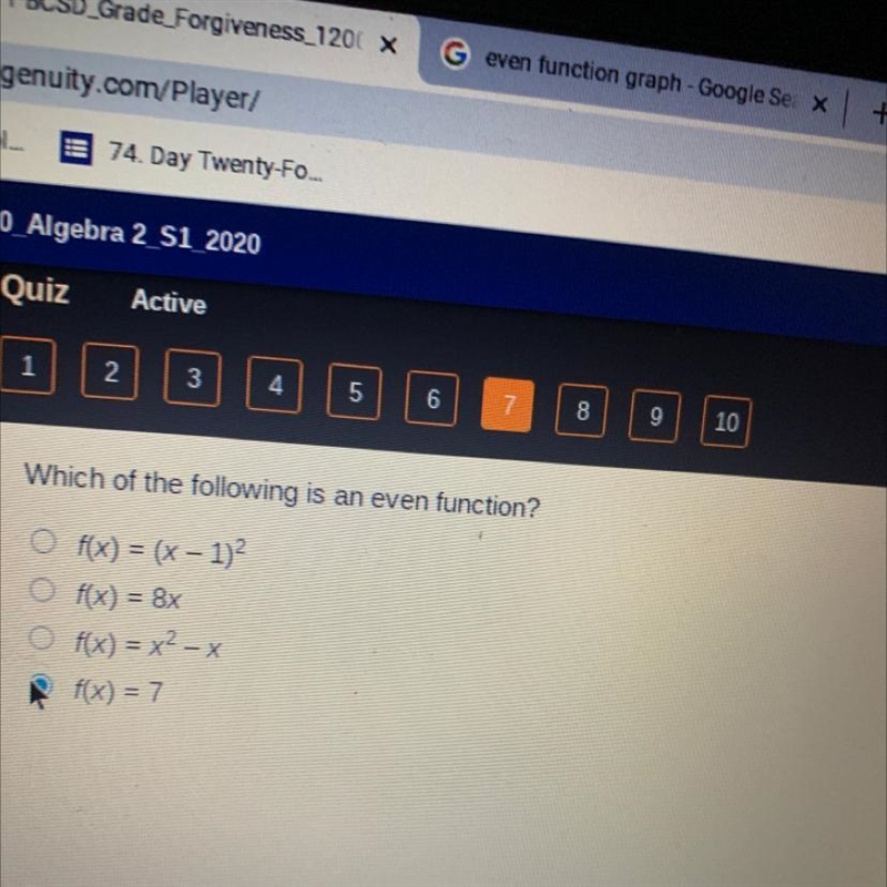 Which of the following is an even function?-example-1