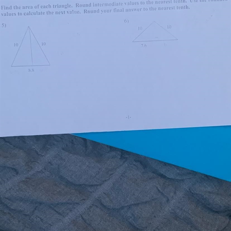 help please!! find the area of each triangle. round intermediate values to the nearest-example-1