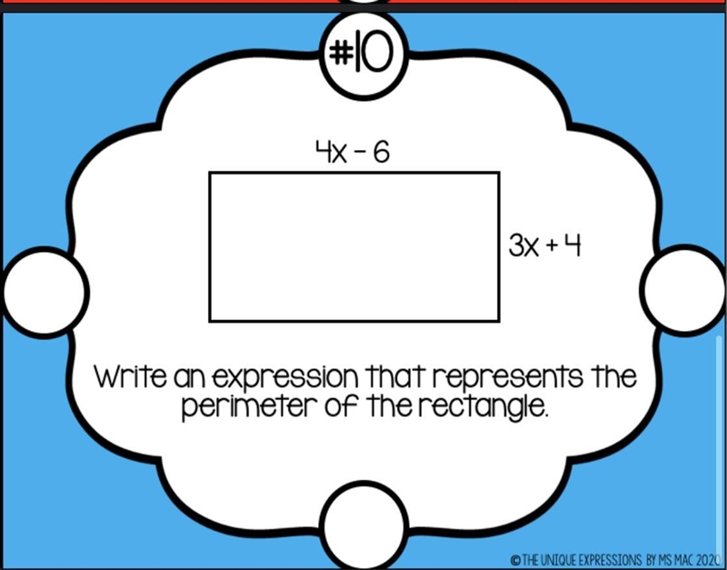 Write an expression that represents the perimeter of he rectangle-example-1