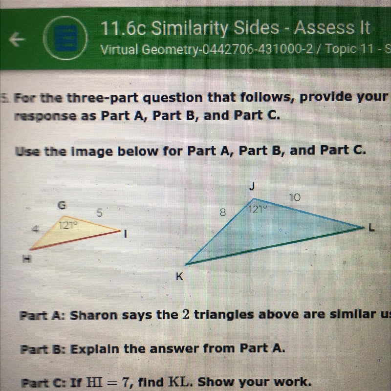 Part C: If HI = 7, find KL. Show your work.-example-1