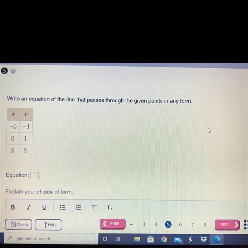 Write an equation of the line that passes through the given points in any form.-example-1