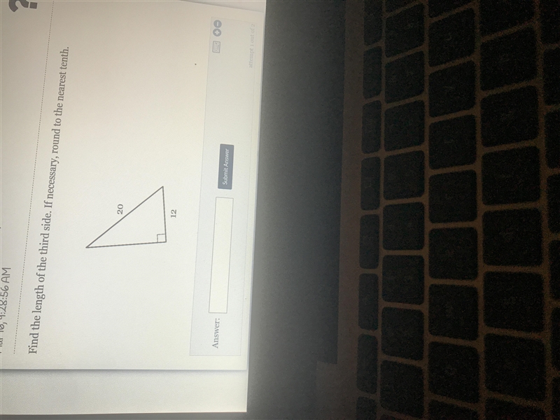 Find the length of the third side if necessary round to the nearest tenth 20 12-example-1