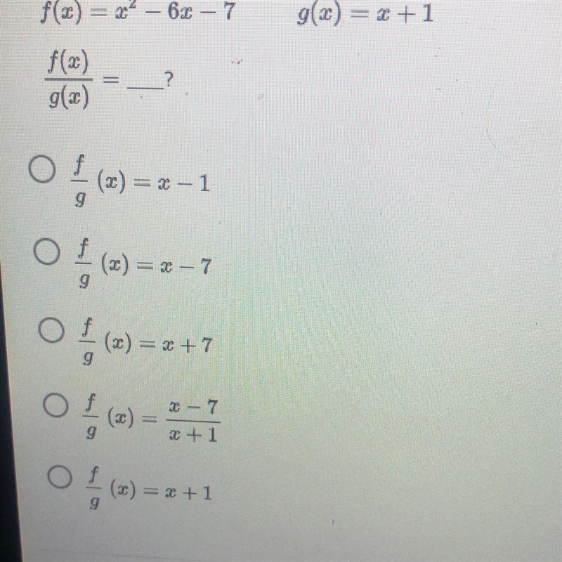 Find the quotient of the functions as indicated.-example-1