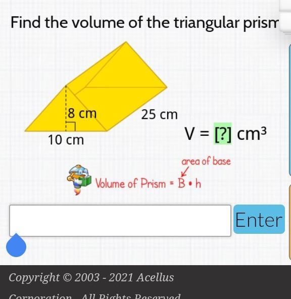 Whats the volume the triangular prism?​-example-1