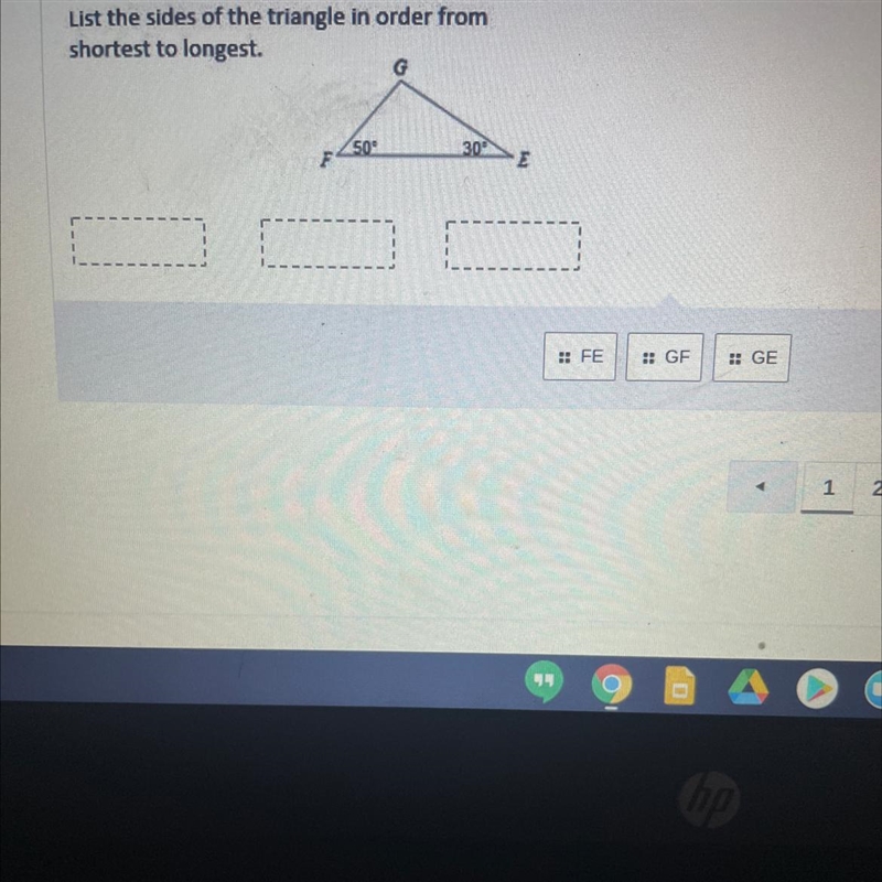 List the sides of the triangle in order from shortest to longest.-example-1