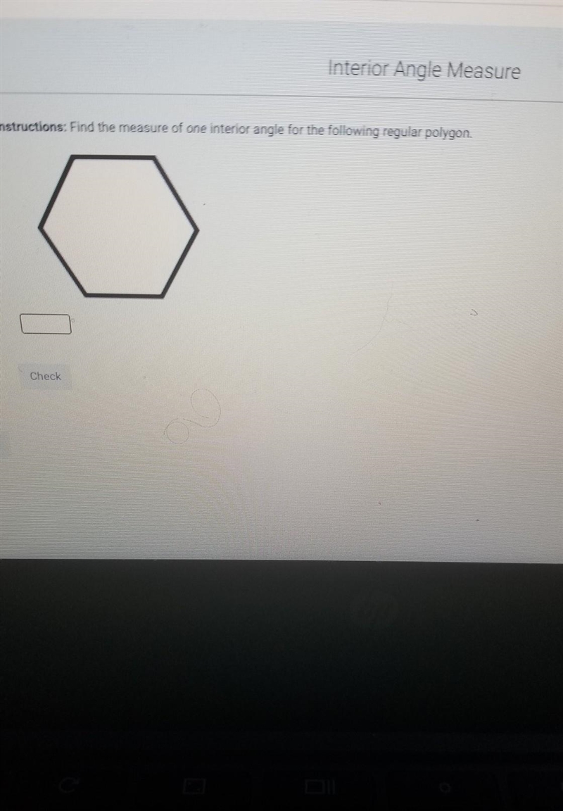 Find the measure of one interior angle for the following regular polygon​-example-1