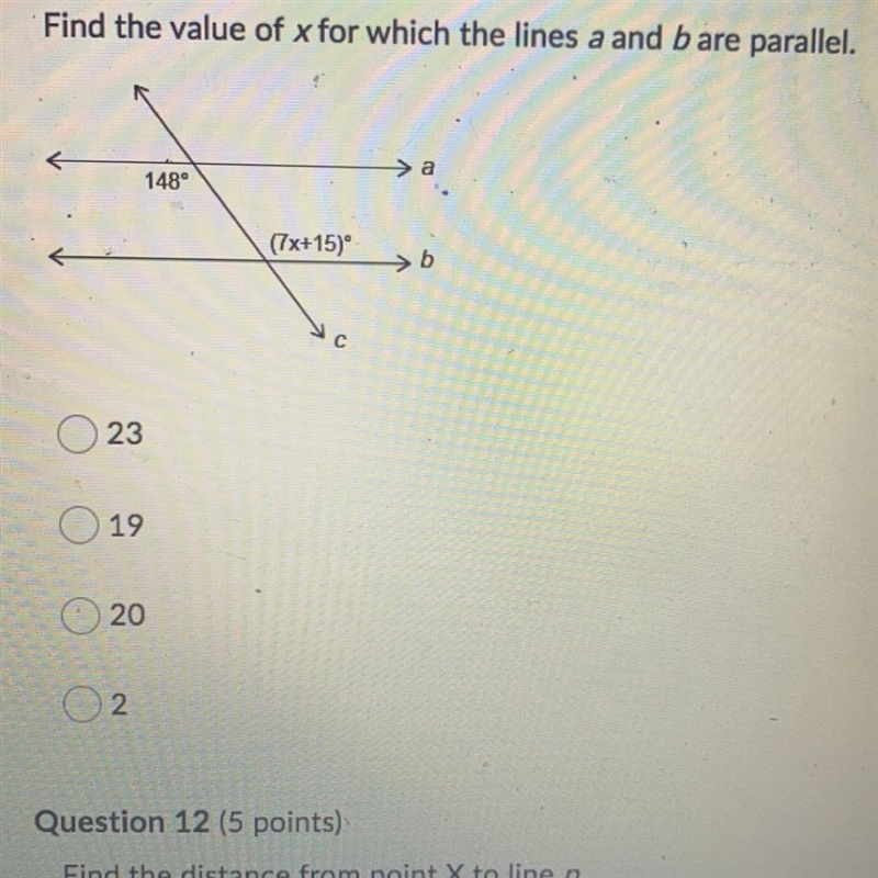 Find the value of x for which the lines a and bare parallel.-example-1