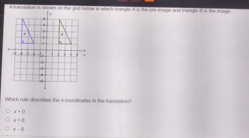 A translation is shown on the grid below in which triangle A is the pre-image and-example-1