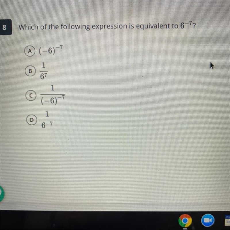 00 Which of the following expression is equivalent to 16-7? A(-6)-7 1 B 67 1 (-6)-7 D-example-1