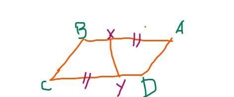 Parallelogram A B C D is shown. Line segment X Y goes from point X on side A B to-example-1