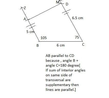 Construct a quadrilateral ABCD , Where PL- 6cm , AY- 6.5cm , LL- 70°, LA- 95°​-example-1