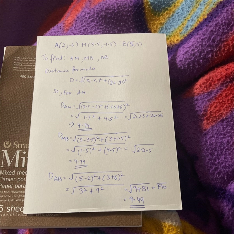 Find the length of Segment AM, Segment MB, and Segment AB if A(2, -6), M(3.5, -1.5), and-example-1