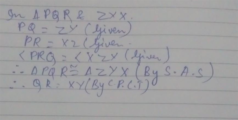 Help Me! In this figure QR = XY ? write the reason and find the pairs of matching-example-1