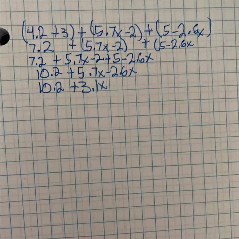 ( 4.2 + 3 ) + (5.7 x - 2 ) + ( 5 — 2.6 x)-example-1