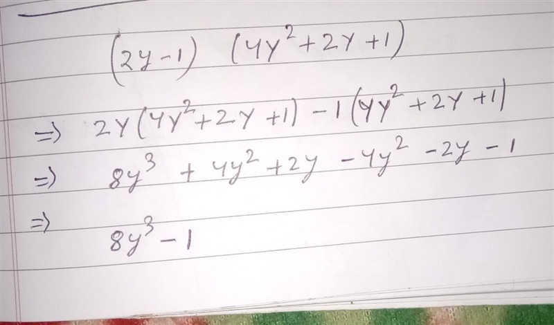 Find the product of (2y - 1) and (4y² + 2y + 1). help.​-example-1