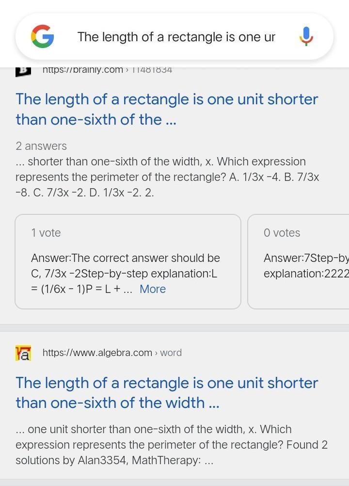 The length of a rectangle is one unit shorter than one-sixth of the width, x. Which-example-1