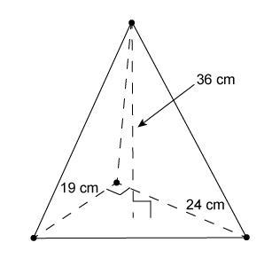 What is the volume of this right triangular pyramid? Height -36 Base: side 1 -24 side-example-1