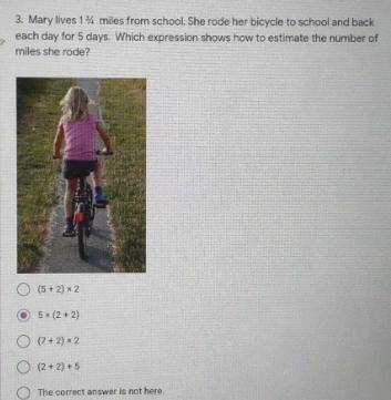 Mary lives 1 3/4 miles from school. She rode her bycycle to school and back for 5 days-example-1