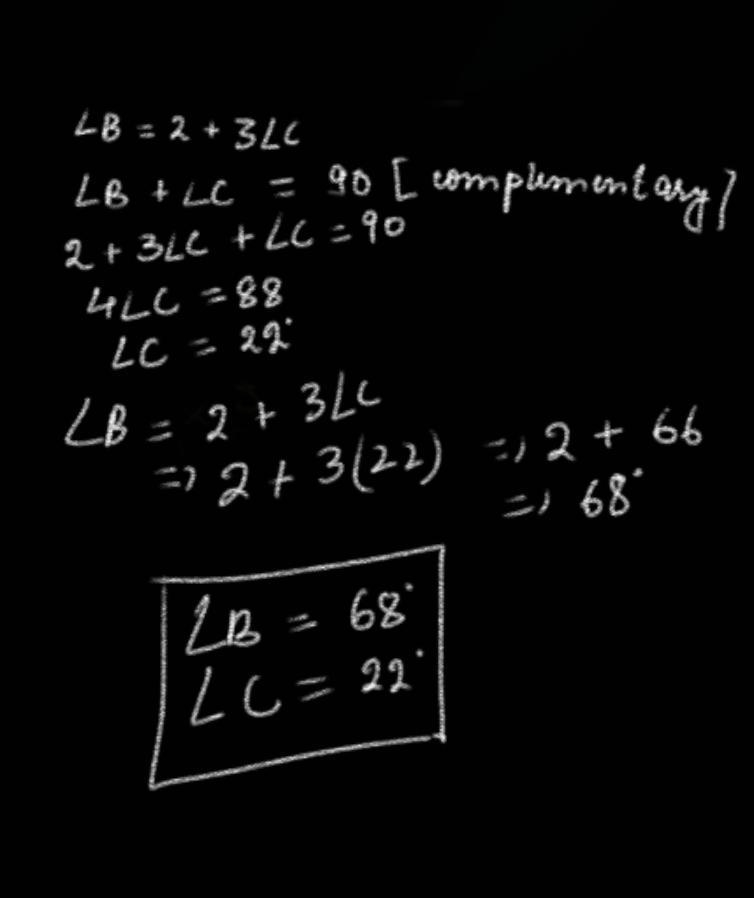 If measure of angle B is two more than three times the measure of Angle C, and Measure-example-1