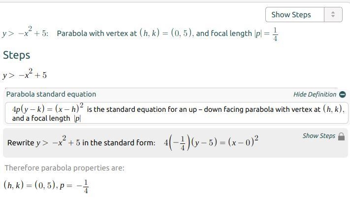 ASAP Which of the following points is in the solution set of y > -x^2 + 5? A.) (2, 4) b-example-1