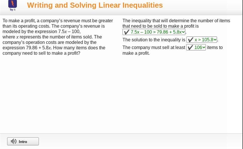 The inequality that will determine the number of items that need to be sold to make-example-1