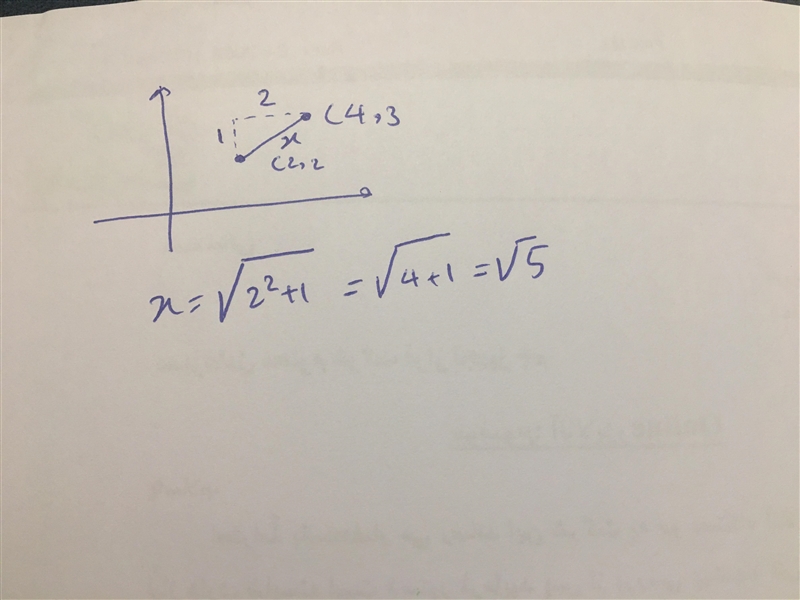 If I have the coordinates (4, 3) and (2, 2) what is distance do we get Need help only-example-1