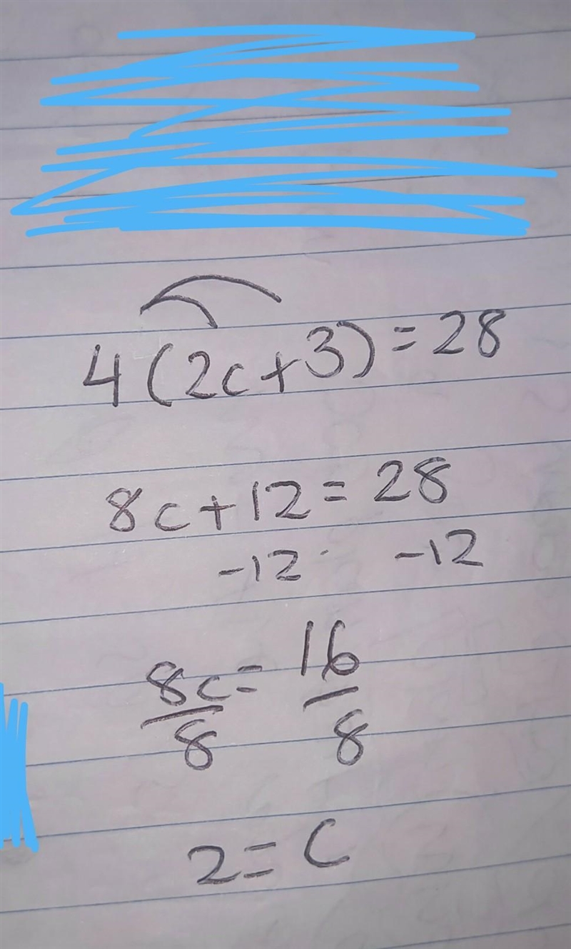 How much is: 4(2c+3) =28-example-1