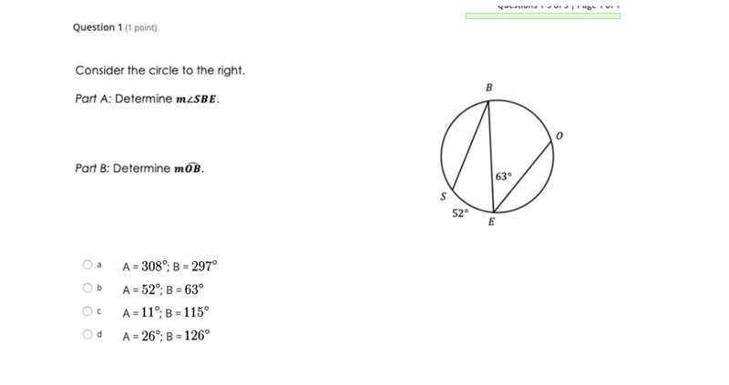 1. Consider the circle to the right, Part A: Determine mzSBE. Part B: Determine mob-example-1