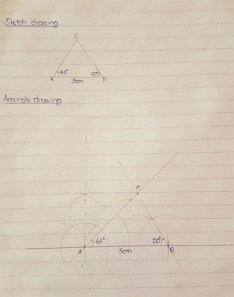 Construct the ∆ABC :AB=5cm A=45° B=60°​-example-1