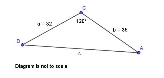 suppose a triangle has 2 sides of lengths 32 and 35 and that the angle between these-example-1