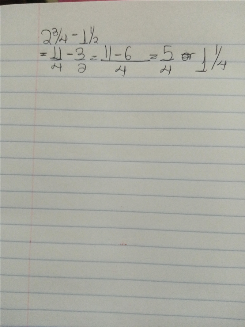 What is the difference between 2 3/4 and 1 1/2-example-1