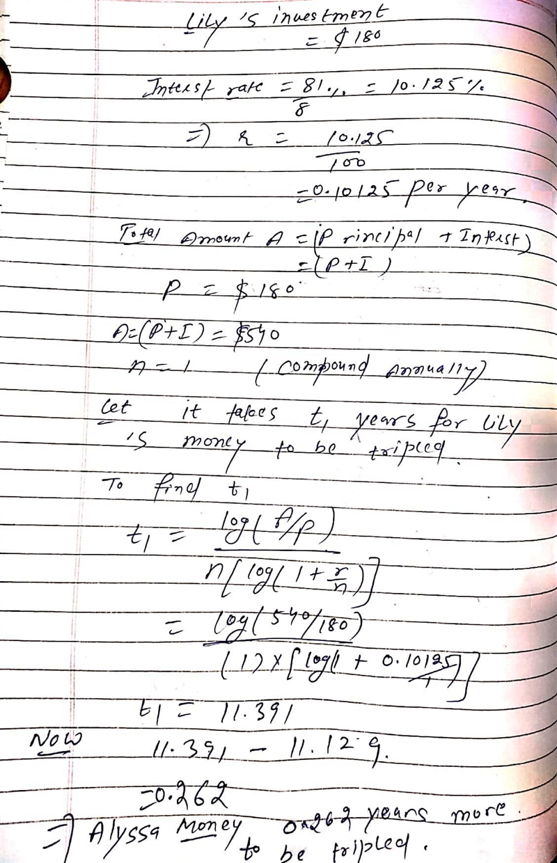 Alyssa invested $180 in an account paying an interest rate of 8 and 3/8 % compounded-example-2