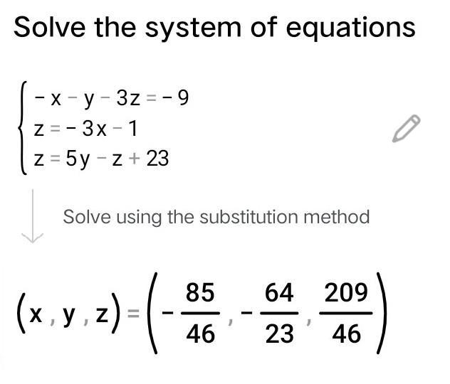 -X -y -32 = -9 Z= -3x - 1 z = 5y -Z + 23-example-2