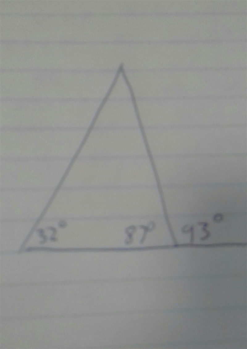 20 pointsss :) Brian draws a triangle with interior angles of 32° and 87°, and one-example-1