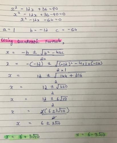 Solve for x in the equation x^2-12+36=80-example-1