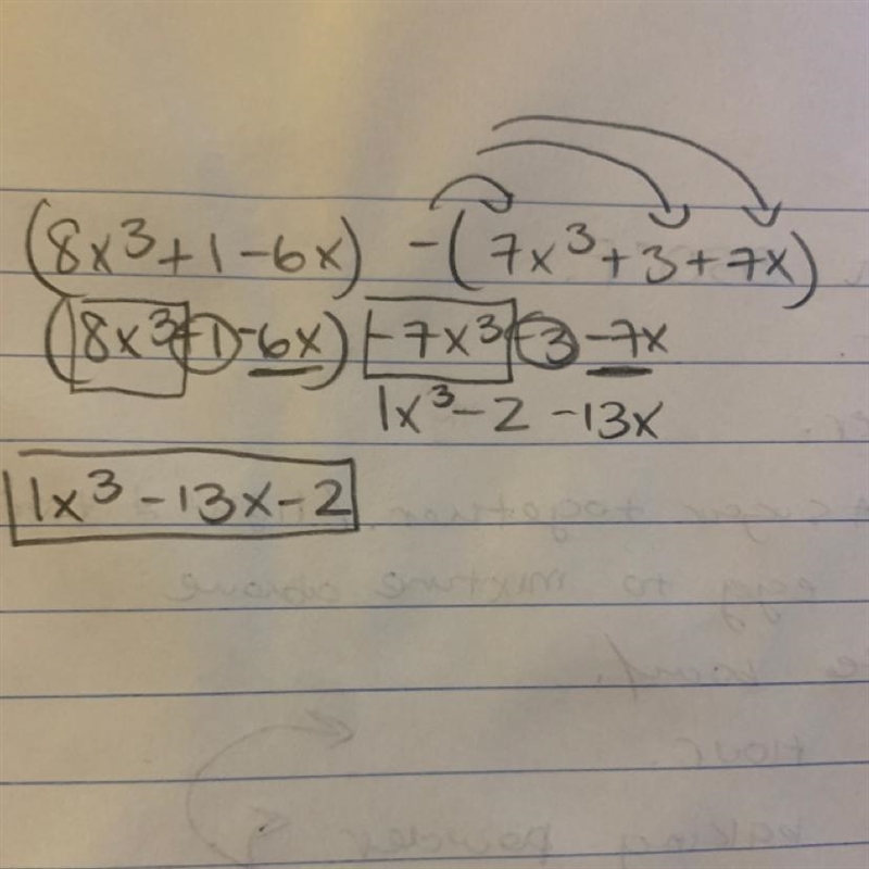 (8x³+1-6x) - (7x³+3+7x)​-example-1